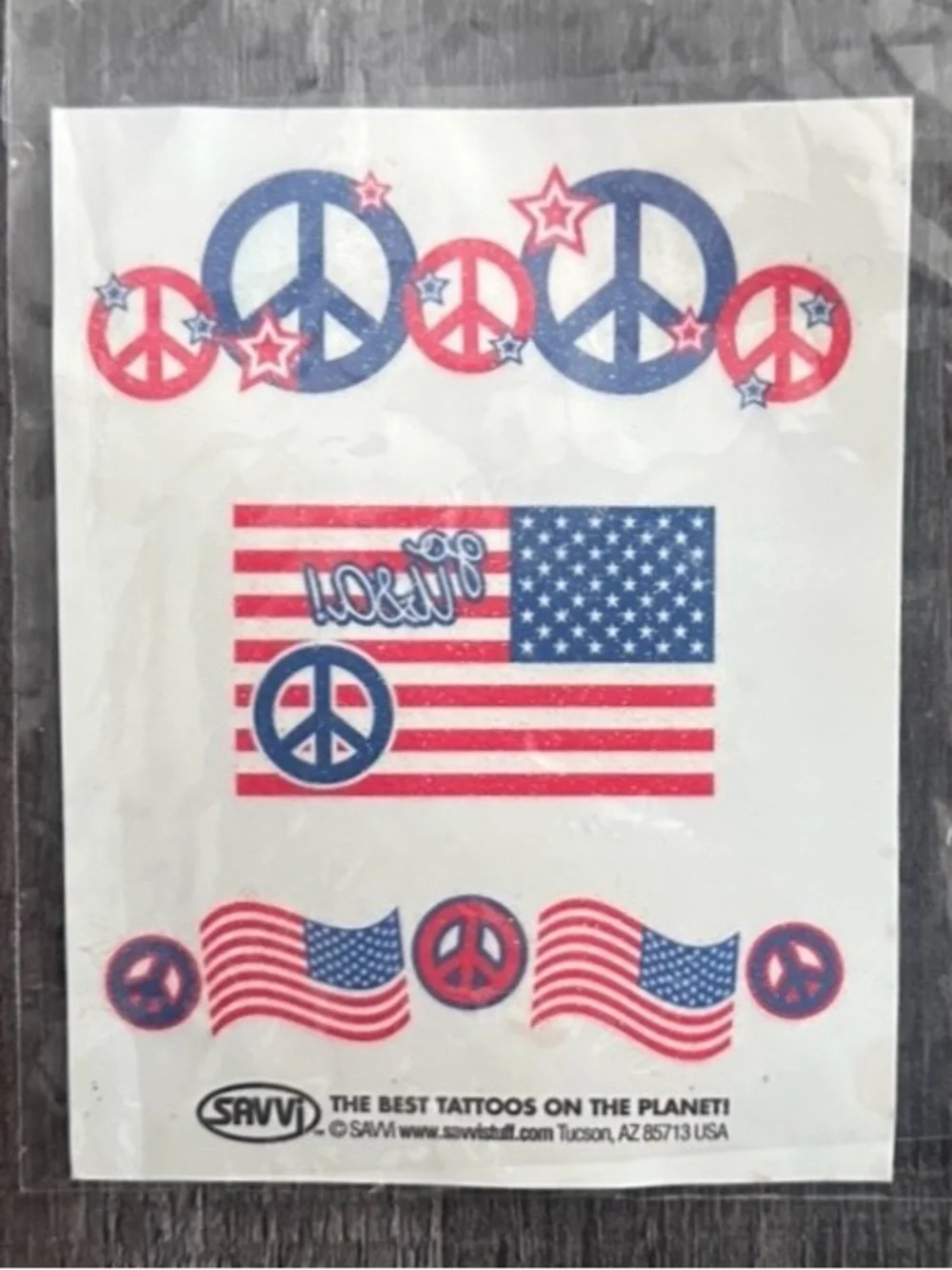 💞 New Patriotic American Flag, USA, & Peace Sign Glittery Temporary Tattoos